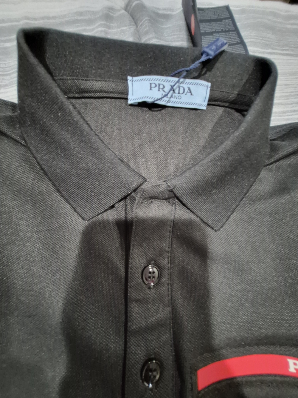 Prada Black Polo Shirt with Red Logo Accent - Picture 6 of 9